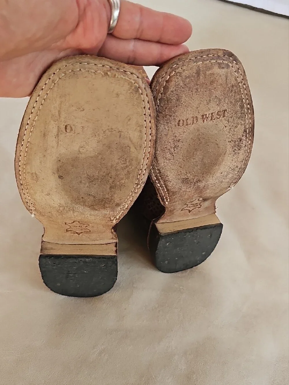 Old West Tan and Brown Kids Western Pull-On Boots Size 3.5